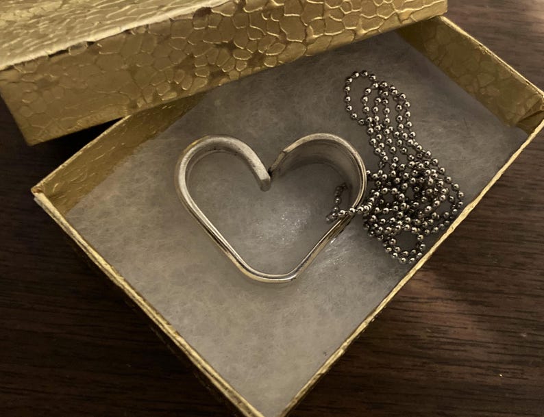 Vintage Heart Pendant Necklace, Antique Silverplate Silverware Spoon Jewelry, Handmade Valentines Gifts, Girlfriend Wife, Gift Boxed, 1939 image 12