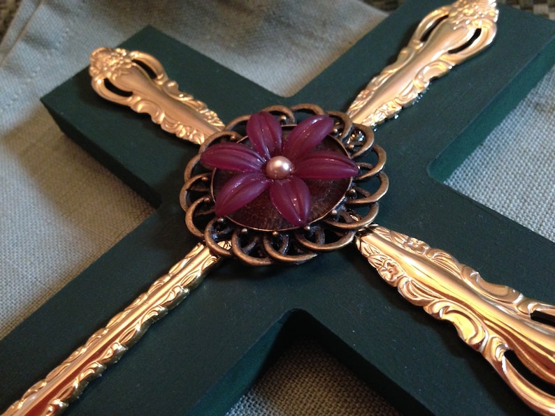 Cross Wall Hanging Silverware Cross Gold Wooden Cross Etsy