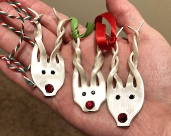 Reindeer Fork Ornaments -- Upcycled Vintage Silverplated Fork, Christmas Tree Decoration, You Choose Ribbon & Exact Single Ornament
