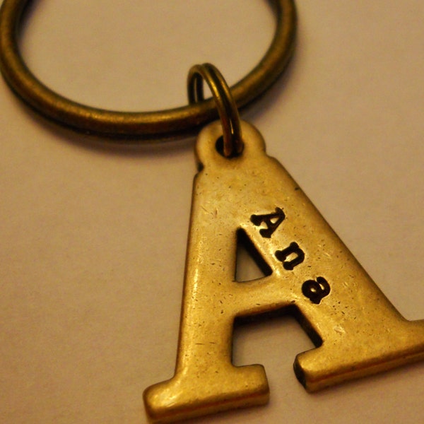 Initial Key Chain: Personalized Name Date Initials, Custom Hanukkah Birthday Christmas Keychain, New Mom, Vintage Brass Letter, Double Sided