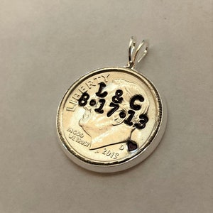 10th Wedding Anniversary Gift for Her Wife, Tenth Tin 10 Year Gifts for Women, Personalized Dime Jewelry, Uncirculated 2014 2024 2013 2023 image 5