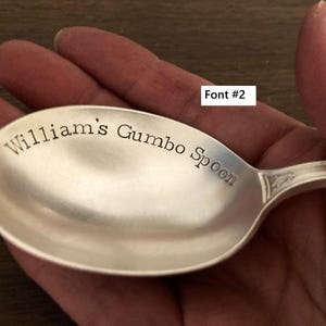 Gumbo Spoon: Custom Soup Spoon, Personalized Round Spoon with Name, Chili Spoon, Gift for Him Her Husband Wife, You Choose Font AND Text image 9