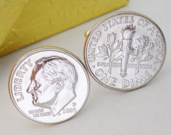 10th Anniversary Gift for Husband, Custom Dime Cuff Links, Silver Cufflinks, Tin Anniversary, 10 Year, Him Man, Coin Cuff Links, 2026 2016 +