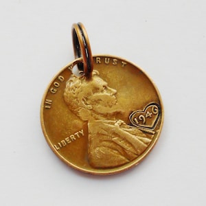 Wheat PENNY Pendant -- Memorial / Loss Jewelry, Pennies from Heaven; 1930 - 1958, Heart Option, Parent Grandparent Anniversary Birth Year