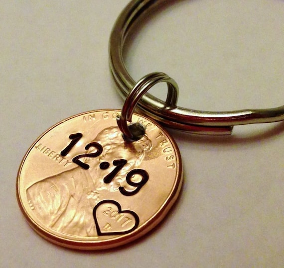 Custom DATE Penny Keychain OR Charm Birthday, Anniversary, Memorial