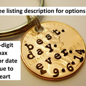 Best Day Ever Keychain: One 1 Year Anniversary, 1st Anniversary, Hand Stamped Penny Jewelry, Personalized Couples Gift, Custom Date 2025 +