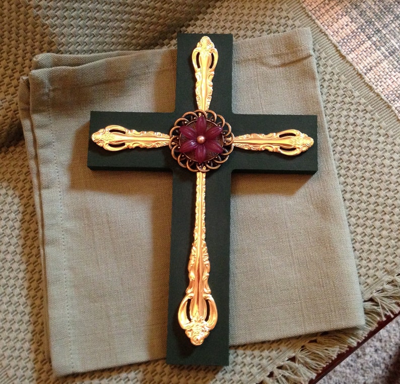 Cross Wall Hanging Silverware Cross Gold Wooden Cross Etsy