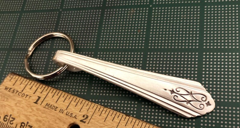 Spoon Keychain, Vintage Silver Plate Silverware Handle Key Chain Key Ring, Antique Silverplate Keyring, Silver Ware Keychain Key Fob, 1929 image 2