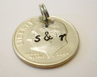 Personalized 10th Anniversary Dime Pendant: Hand Stamped Initials or Date, 10 Year Wedding, Wife Husband Couple Him Her Gift, 2016 2026 +