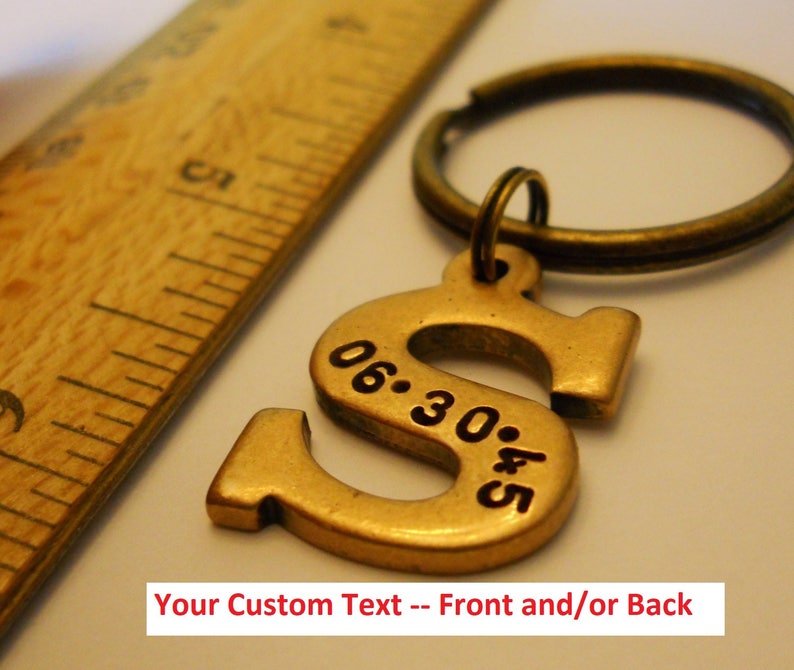 Initial Letter Keychain: Brass Alphabet Letter Charm Custom image 0