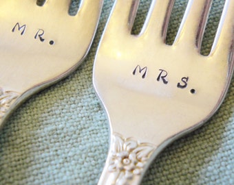 Wedding Cake Forks: Vintage Silverware, 2022 Wedding, Custom Personalized Silver Forks, Hand Stamped Engraved Flatware, Rustic, Gift Boxed