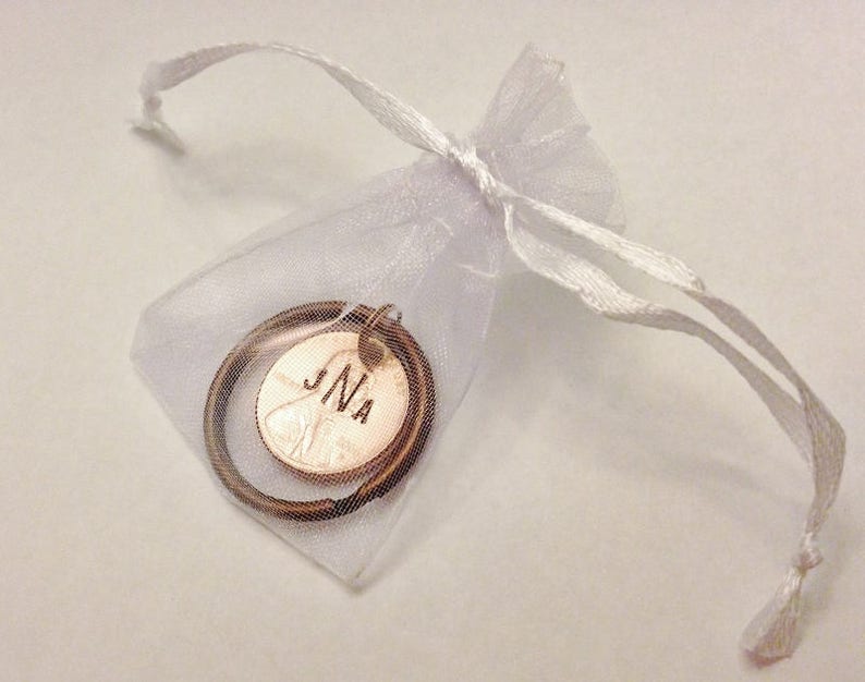 Monogram Keychain: Initials, Teen Boy Girl Gift, New Driver / Car, Personalized Stamped Lucky Penny Coin, Heart Option, 1959-2024, Gift Bag image 3