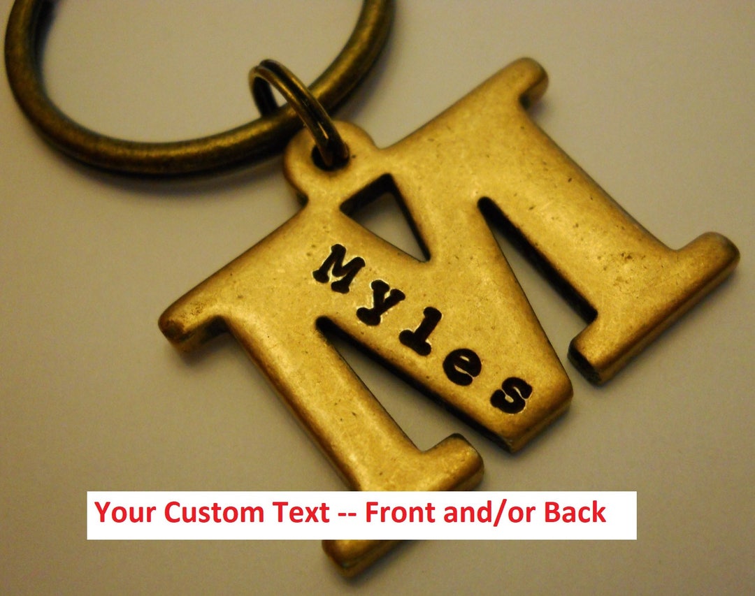 Letter Initial KEYCHAIN Personalized Name Date Initials Keyring Jewelry, Custom Hand Stamped