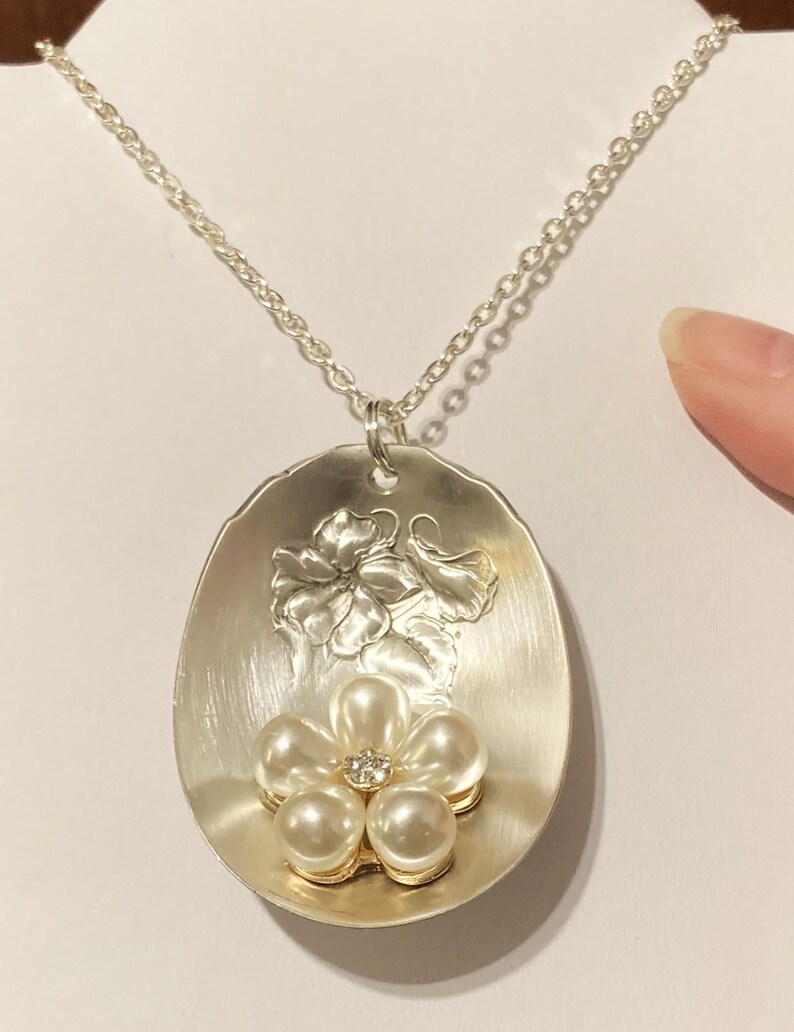 Silver Sugar Spoon Bowl Pendant, Art Nouveau Necklace, Upcycled Vintage