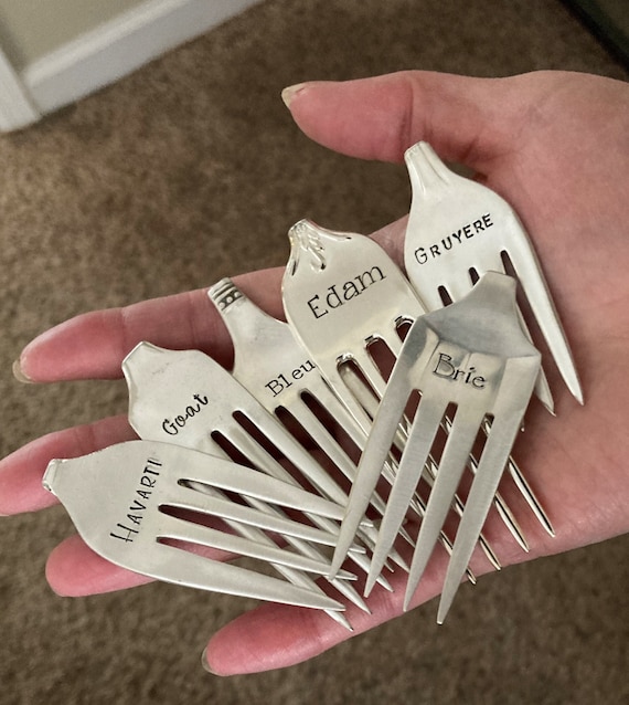 Personalized Cheese Markers /Forks, Vintage Silverware, Charcuterie