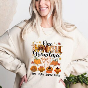 Personalized Grandma Thankful And Kids Name Sweatshirt, Custom Nana Turkey Thanksgiving Gift, Fall Family Sweater