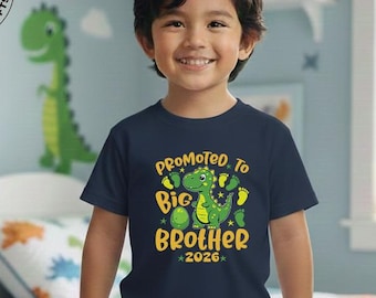 Boys Dinosaur T-Shirt, Promoted to Big Brother 2026 Shirt, New Brother Announcement Tee