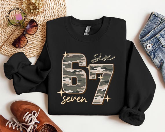 Camo 67 Sweatshirt, Funny Six Seven Meme Military Sweater, Camouflage Number Gen Z Shirt, Viral Internet 6 7 Humor Hoodie