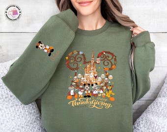 Custom Name Disney Thanksgiving Sweatshirt, Mickey And Friends Sweater, Disney Fall Trip Hoodie, Family Matching Gift