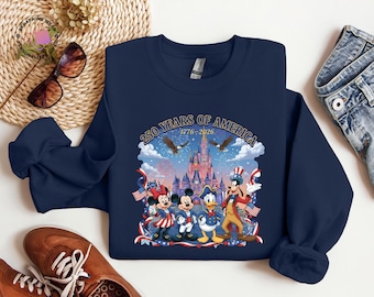 250 Years Of America Disney Sweatshirt, Mickey And Friends USA Flag Sweater, Freedom Patriotic Gift