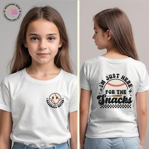 Baseball Sister Shirt, I&#39;m Just Here for Snacks Shirt, Funny Game Day Tee for Girls, Sports Fan Toddler Shirt, Gift for Kids, Gameday Tee