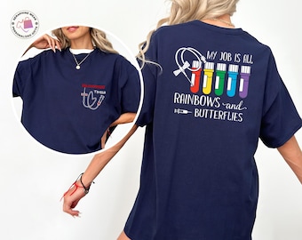Camiseta de flebotomista con nombre personalizado, tubo de ensayo arcoíris y regalo para técnico de laboratorio, camiseta de flebotomía personalizada, camiseta de técnico médico