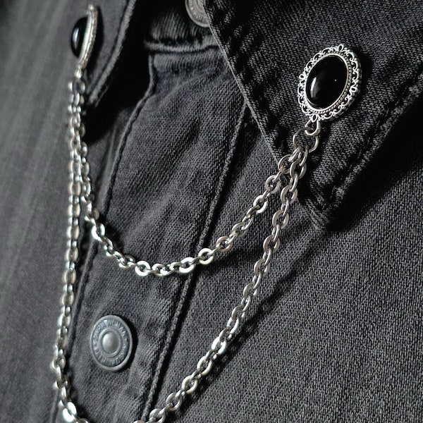 Vintage Edwardian Kragen Brosche Schwarz, Abnehmbare Kragen Brosche, Unisex Statement Schmuck, Geschenk für Sie Für Ihn
