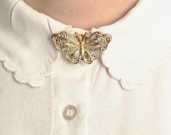 Vlinderknoophoes, goudzilveren overhemdknoopaccessoire, vintage vlinderkraagsieraden, blouseknoophoes cadeau