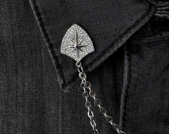 Vintage kettingbroche met kristallen kraag – gouden of zilveren afwerking, Victoriaanse stijl blouse sieraden cadeau
