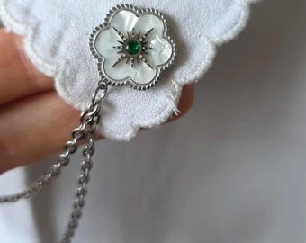 Vintage Floral Collar Chain Pin, Double Chain Wedding Accessory, Gold/Silver Finish