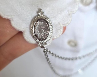 Victorian Collar Chain Pin, Double Oval Clips, Vintage Shirt Jewelry