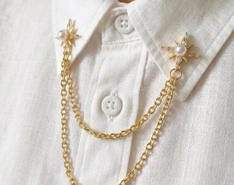 Clip de collier étoile céleste, épingle à double chaîne en acier inoxydable, bijoux tendance unisexe, cadeau pour elle et lui