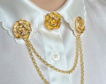 Premium rozenkraagketting, luxe rozenbrocheset, kristallen bloemkraagclip, goudzilver zwart shirtsieraden
