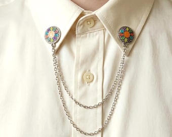 Handmade Zinc Alloy Collar Chain Brooch, Gold & Silver Double Chain, Vintage Style Jewelry, Unisex Gift