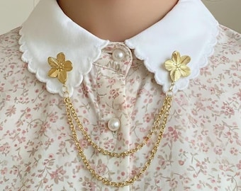 Vintage Floral Collar Clip Brooch, Lapel Pin Chain, Statement Jewelry for Women, Gift for Her