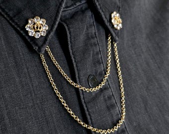 Royal Crown kraag kettingspeld, dubbele ketting shirt broche, zilveren kraag clip set, uniseks shirt accessoire cadeau