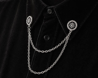 Vintage Style Flower Collar Chain | Antique Silver and Gold Brooch Pin, Unisex Pin