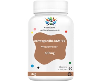 Ashwagandha 500mg + Pimenta preta 5mg - Suplemento alimentar natural vegetariano de alta qualidade