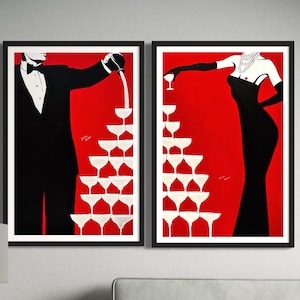 Un piccolo momento di champagne, Kristina Mallen (stampe Giclée di dipinti originali su carta Fine Art Premium, firmate a mano dall'artista)
