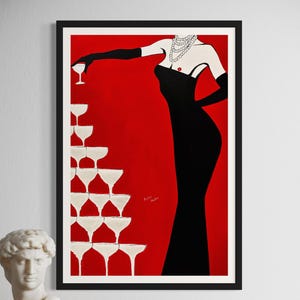 Lady Decadence: Oops Champagne Moment, Kristina Mallen (stampa giclée del dipinto originale su carta lucida di alta qualità, firmata a mano dall'artista)