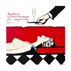Blood - Champagne Level, Kristina Mallen (stampa giclée del dipinto originale su carta Fine Art Premium Luster, firmata a mano dall'artista)