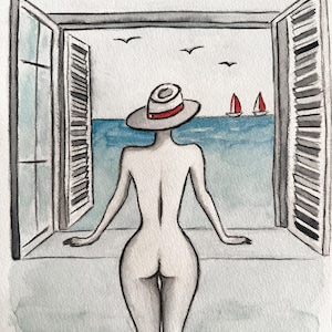 La belle matinée, Kristina Mallen | Dipinto ad acquerello originale e unico su carta | Opera d'arte unica nel suo genere