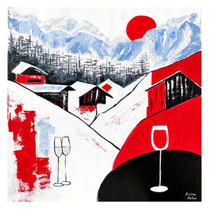Après-Ski à Courchevel, Kristina Mallen (stampa giclée del dipinto originale su carta Fine Art Premium Luster, firmata a mano dall'artista)