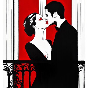Amanti alla finestra parigina n. 2, Kristina Mallen (stampa giclée del dipinto originale su carta Fine Art Premium Luster, firmata a mano dall'artista)