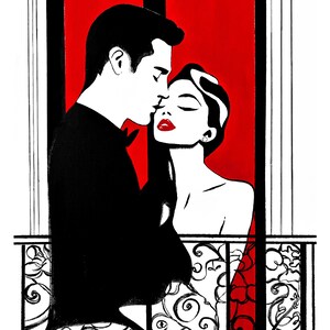 Amanti alla finestra di Parigi, Kristina Mallen (stampa Giclée del dipinto originale su carta Fine Art Premium Luster, firmata a mano dall'artista)