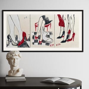 Trittico: Trois Flirts, Kristina Mallen | Disegni originali a carboncino e pastello su carta | Opera d'arte unica nel suo genere