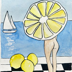 Mattina a Positano, Kristina Mallen | Dipinto ad acquerello originale e unico su carta | Opera d'arte unica nel suo genere