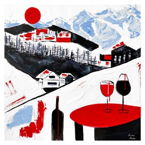 Delizia del vino dopo lo sci, Kristina Mallen (stampa giclée del dipinto originale su carta Fine Art Premium Luster, firmata a mano dall'artista)