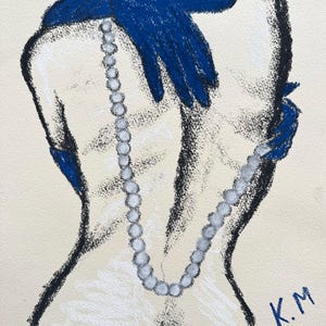 Tocco blu, Kristina Mallen | Disegno originale a carboncino su carta | Opera d'arte unica nel suo genere