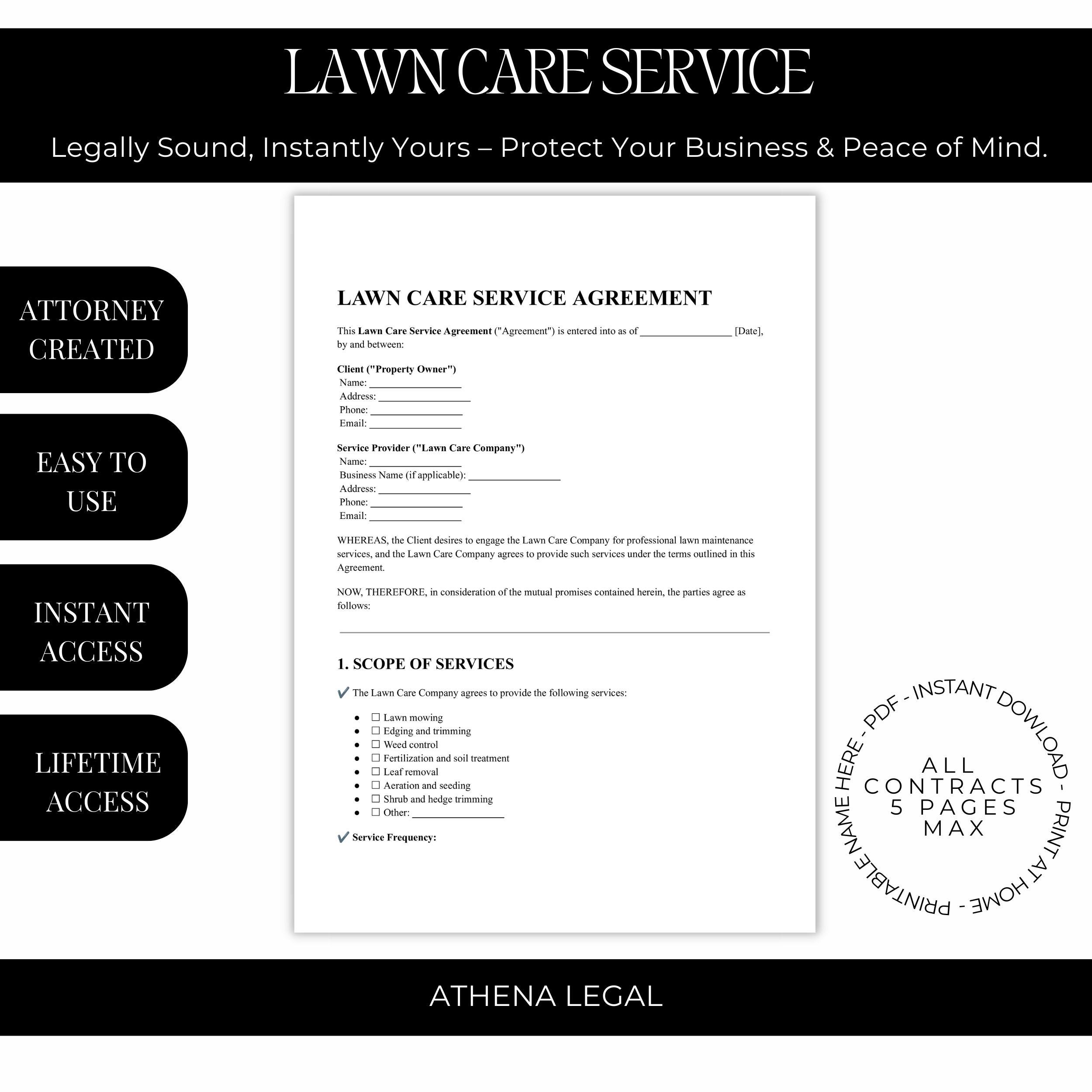 Lawn Care Service Contract Template | Attorney-written Editable Instant ...